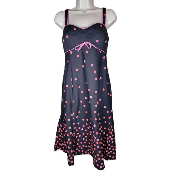 dressbarn Pants - DressBarn Size 6 Black Pink‎ Polka Dot Fit and Flare Slip Dress Pinup Rockabilly